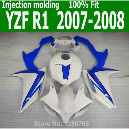 Special Fairings For YAMAHA YZF R1 07 08 ( White + blue ) Injection fairing kit CQ16