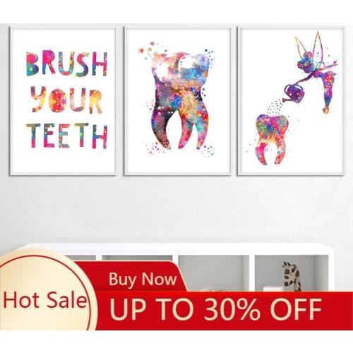 Dental Poster Tooth Fairy New year Canvas painting Wall Art Prints Water color Clinic Dentist Decoration Wall Pictures Kids Room