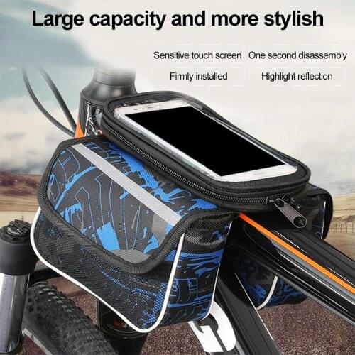 Riding Outdoor Bicycle Touch Screen Mobile Phone Bag Waterproof Mountain Bike Front Beam Bag Bicycle Saddle Bag Large Capacity