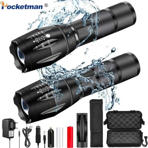 Super Bright LED Flashlight Waterproof Torch Rechargeable Flashlight Use 18650 Battery Zoomable Hand Light Camping Torch