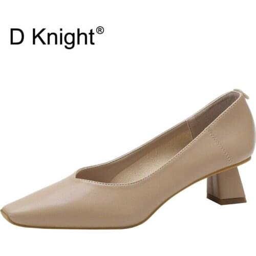 Sexy Soft Leather Pumps Women High Square Heels Pointed Toe Slip On OL Lady Heels V Mouth Stylish Work Office Shoes Spring Pumps