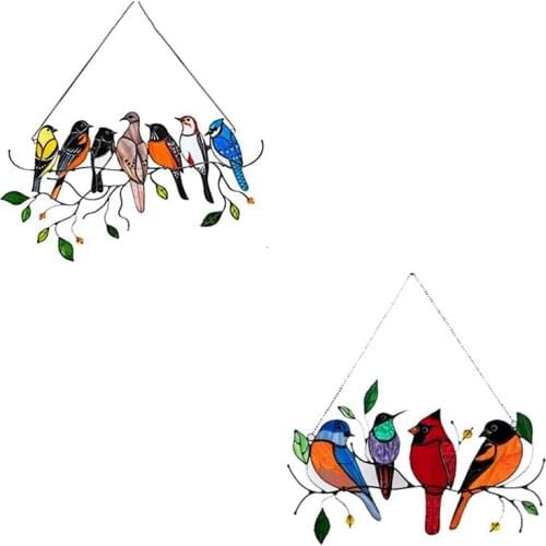 Stained Bird Window Hangings,Acrylic Wall Hanging Birds Decor,for Room Accessories/Scandinavian Decor