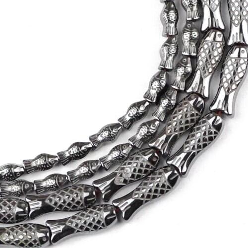 YHBZRET Natural Stone Fish Shape Black Hematite Loose Spacer beads For Jewelry making bracelet Earring accessories Findings DIY