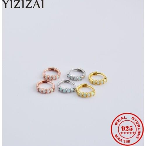 YIZIZAI Geometry Opal Hoop Earrings Real 925 Sterling Silver Gorgeous Earrings For Women Wedding Best Gift Jewelry