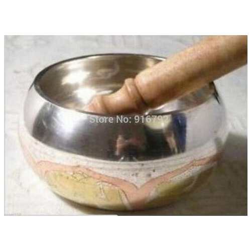 Ymying OUTSTANDING OLD F CHAKRA TIBETAN Silver SINGING BOWL 9.5cm + Wooden stick