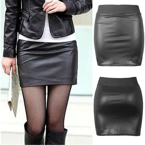 2021 Fashion Black Pu Leather Skirt Women Solid Black Mini Skirt For Women Package Hip High Waist Short Skirts Office Lady Wear