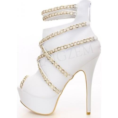 LAIGZEM 2020 Women Ankle Booties Summer Chain Platform Boots Peep Toe Custom Ladies Shoes Woman Botines Mujer Large Size 34-52