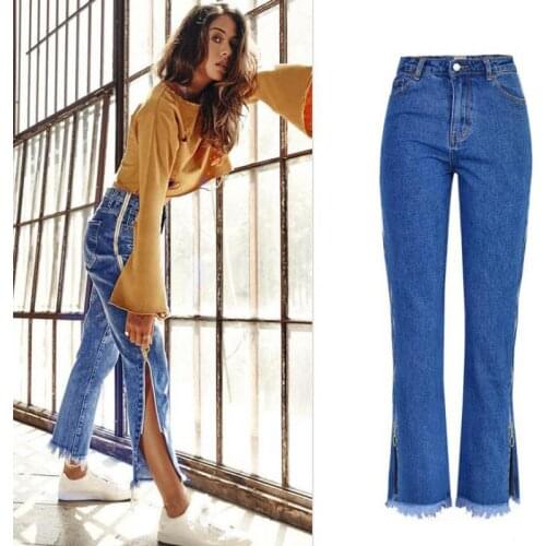 2021 High Waist Loose Straight Jeans Double Zipper Flared Casual Pants Denim Jeans Women