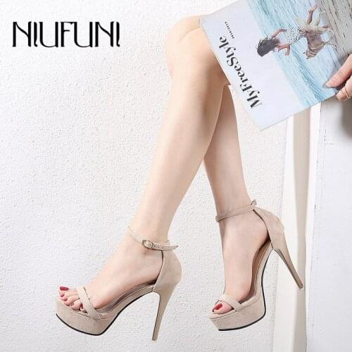 NIUFUNI Suede Fashion Wedding Shoes Stiletto Platform Women Sandals Buckle High Heels Party Shoes For Women Summer Footwear