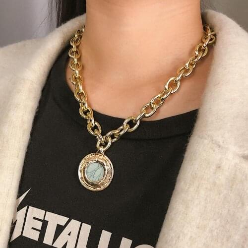 Punk Pendant Choker Green Stone Thick Chain Long Necklace trendy jewelry for Women Birthday Gift
