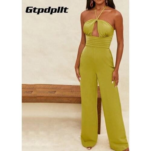 Gtpdpllt Summer Sexy Jumpsuits For Women 2021 Y2K Combinaison Femme Hollow Out Backless Party Wed Leg Jumpsuit Club Outfits