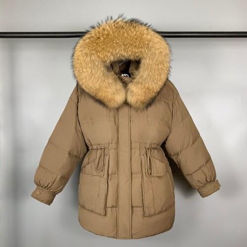 2021 Women 90% White Duck Down Coat Winter Fashion New Hooded Real Fur Collar Thick Warm Feather Clothing Female Parka Overcoat