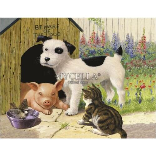 Animals Full Diamond Embroidery Sticker 5D DIY Diamond Painting Mosaic Cross Stitch Dog Cat Pig Needlework Crafts Decor Posters