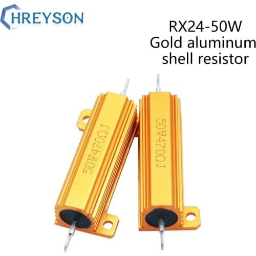 Gold Aluminum Shell High Power Low Resistance RX24-50W 0.1/0.2/0.47/0.68/1/2/10/68/100/330/800 ohms 1K/2/5/10/20/100K 1Pcs