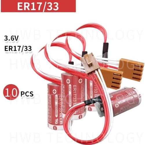 10pcs New Genuine ER17/33 17330 ER17330 2/3AER 2/3A 3.6V 1600mAh Lithium PLC Battery Batteries with For Four- Hole Plug
