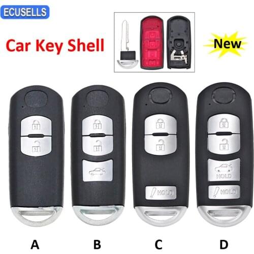 2/3/4 Buton Remote Car Key Shell Case Housing Cover Red Hold for Mazda 3 6 CX-3 CX-5 Axela Atenza with Emergency Key Uncut Blade