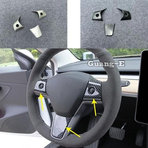 For Tesla Model 3 Model3 2018 2019 2020 2021 Car Trim Lamp Frame Sticker Cover Detector Styling Steering Wheel Interior Kit 3pcs