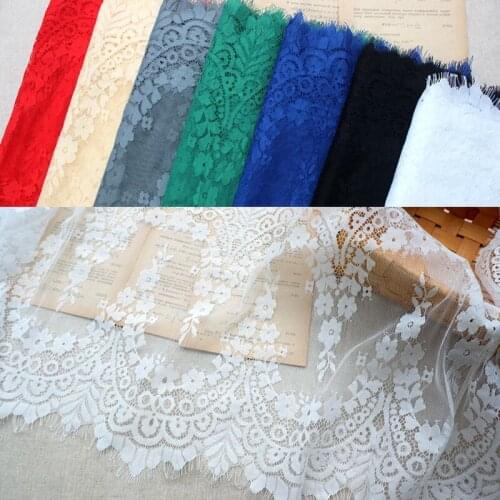 3Yards/Lot Eyelashes Lace Trim Flower Red Navy Blue Lash Fabric DIY Clothes Accessories 35cm Wide