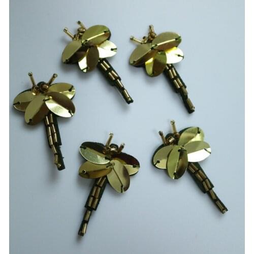 5pc/set 3d golden Dragonfly Rhinestone beaded patches for Clothing Sew on Sequin Applique decorative parches for bags hat coats