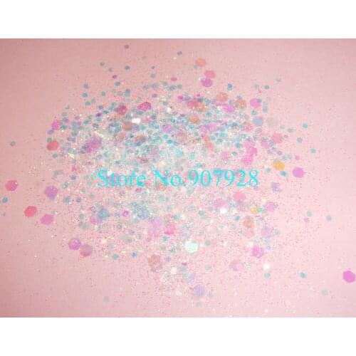 50gram/bag x Mixed White Colors(Glitter Powder+Hexagon)Shape for Nail Art Decoration and Glitter Crafts