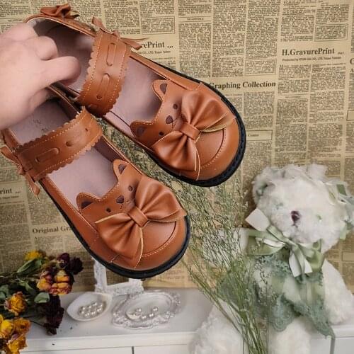Anime Kawaii Sweet Lolita Flats Cute Girls Shoes Cosplay Harajuku Gothic Vintage Jk Uniform Pu Bow Velcro Goth Retro Japanese