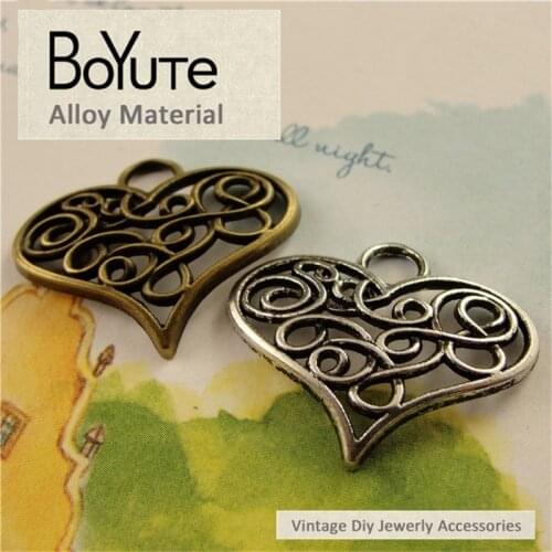 BoYuTe (100 Pieces/Lot) 21*26MM Vintage Diy Accessories Parts Wholesale Zinc Alloy Materials Heart Hollow Pendant