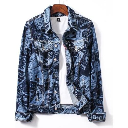 European Style dsq brand jacket mens Badge letter printing denim jacket luxury Outerwear & Coats blue denim slim jacket for men