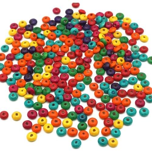 100pcs Natural Abacus Wooden Bead Colorful Painted 3x6 4x8 5x10 6x12mm Flat Round Rondelle Wood Beading for DIY Jewelry Crafts