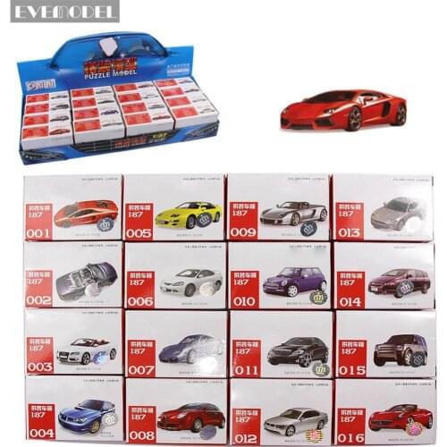 C8704 16pcs 4D Model Cars Kit 1:87 HO Scale Puzzle Model Cars Railway Layout NEW DIY 16 Styles