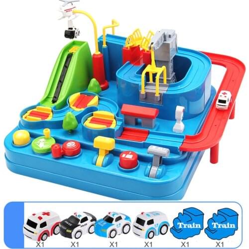 Baby Car Adventure Game Manual Rail Train Track Table Game Puzzles Small Train Tracks Educational Toys for Children Gifts
