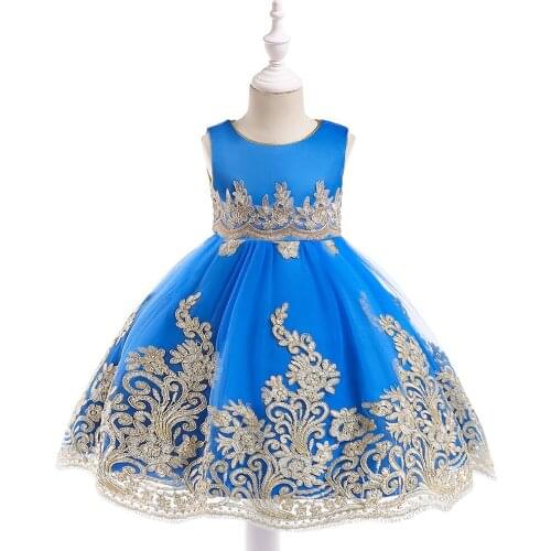 Childrens dress gold silk embroidery princess piano performance dress flower girl dress