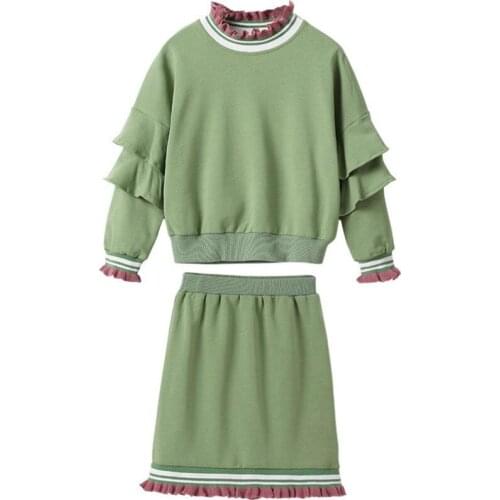 DFXD Autumn Girls Clothing Set 2019 New Korean Big Girl Full Sleeve Wood Ear Pullover+Skirt 2pc Princess Party Suit For 3-12Yrs