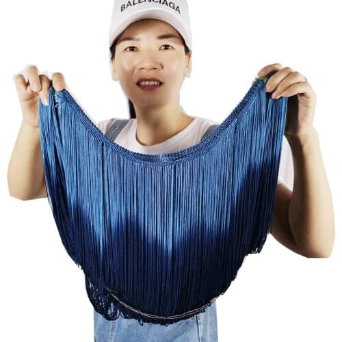 Dip Dye Ormbre Fringe Rayon tassel lace Seablue macrame loop bottom trimming Blue latin dress samba wear tie dye gradient 25cm