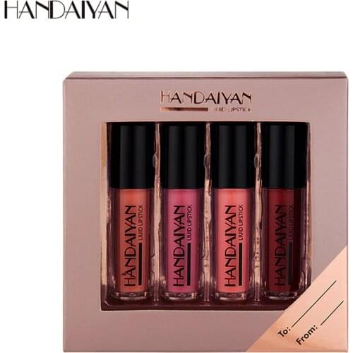 Handaiyan 4-Piece Set Lip Glaze Matte Non-Fading Lip Gloss Mirror Combination Gift Set