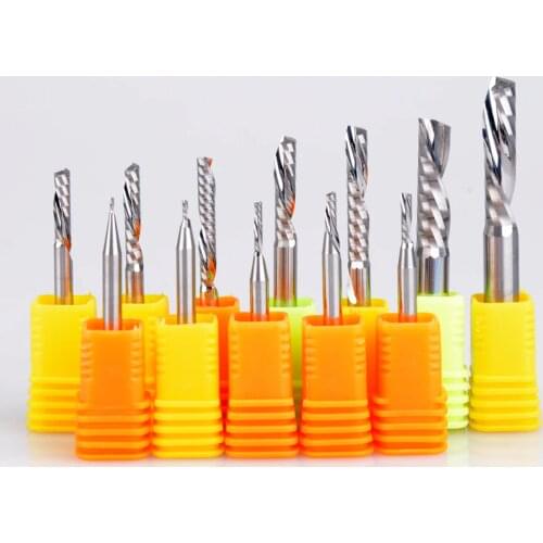10pcs 3.175mm 4mm 5mm 6mm AAA Left Spiral milling cutter down cut one Flute router bit CNC end mill carbide milling cutter