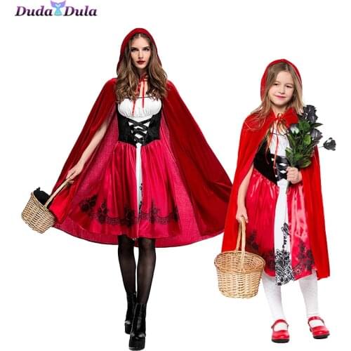 Girls Halloween Costume Children Little Red Riding Hood Cosplay Princess Dress party coat cape Fancy mother and daughter outfits