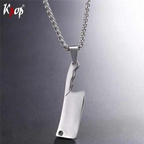 Kpop Stainless Steel Gold/Black Color Big Knife/Kitchen Knife Cool Pendents With Chain 2017 Wholesale Jewelry Necklaces P2643