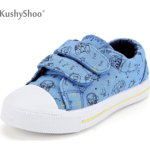 KushyShoo Toddler Sneakers Boys Cartoon Dual Hook and Loops Girls Sneakers Baby Canvas Shoes Childrens Sneakers Shoes Kids