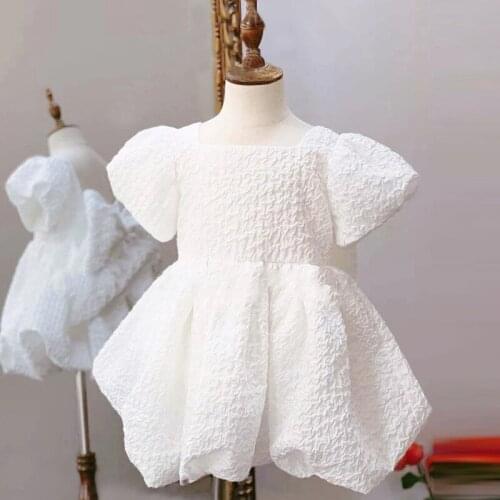 Summer Fashion Baby Girl Puff Sleeve Bow Dress Korean Style Girls Sweet Short Sleeve Princess Dress Clothes1-10years old