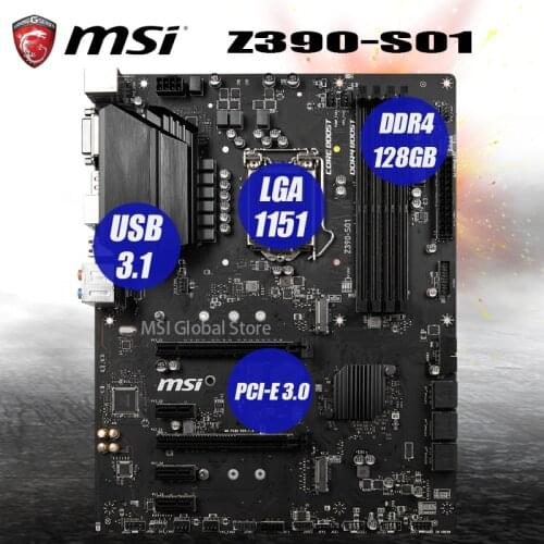 LGA 1151 MSI Z390-S01 Motherboard DDR4 128GB PCI-E 3.0 M.2 SATA3 USB3.1 9th-Gen i9 i7 i5 i3 Desktop Intel Z390 Placa-Mãe 1151