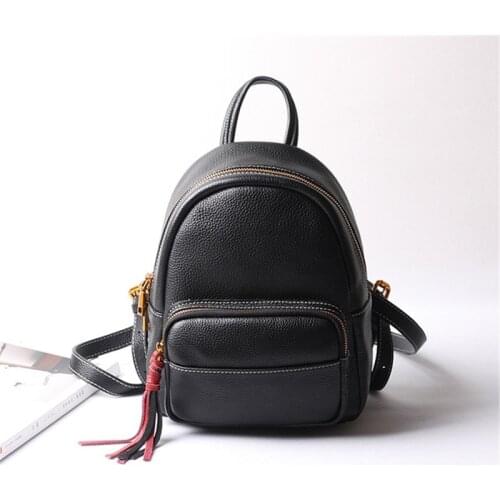 Fashion luxury natural real leather ladies cute mini black backpack daily outdoor large-capacity cowhide shoulder school bag