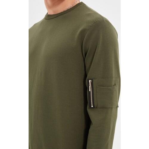 Trendyol Khaki Men 'S Bike Collar Long Sleeve Handle Zipper Detail New Sweatshirt TMNAW20SW0321