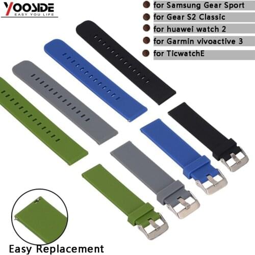 Soft Silicone Watch Band for Samsung Gear Sport/Gear S2 Classic/for huawei watch 2/for Garmin vivoactive 3/Ticwatch 2 watch band