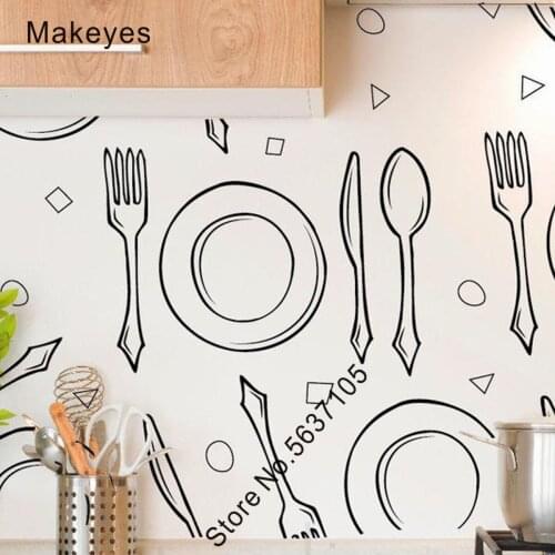 Makeyes Fork Spoon Wall Stickers Home Kitchen Wall Decals House Modern Decoration Vinyl Design Wallpaper Dishes Cafe Shop Q949