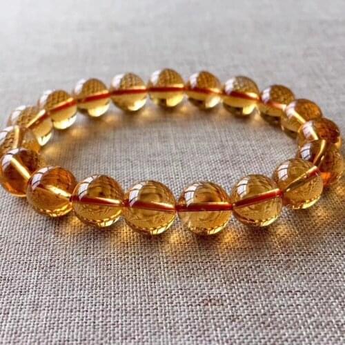 Natural Citrine Round Beads Quartz Crystal Elastic Bracelet Healing 10mm AAAAA