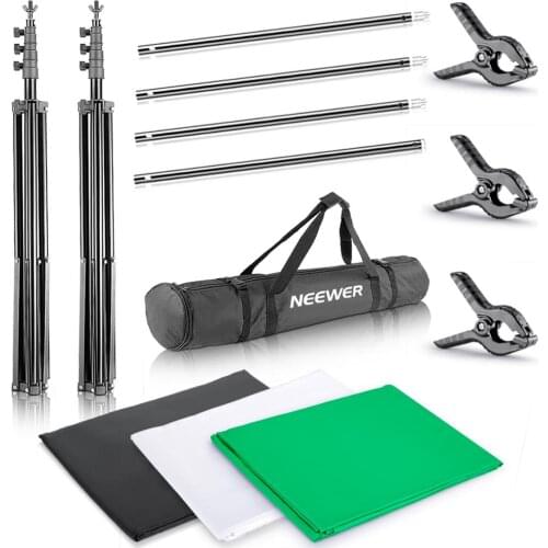 Neewer 8.5ft X 10ft Background Stand Support System with 6ft X 9ft/1.8M X 2.8M Backdrop(White,Black,Green)for Portrait and etc