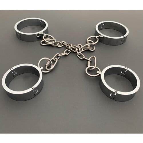 New Adult Game Play Metal Neck Collar Handcuffs Ankle Cuffs Slave BDSM Bondage Set Adult Games Sex Toy For Men Woman Couples 18