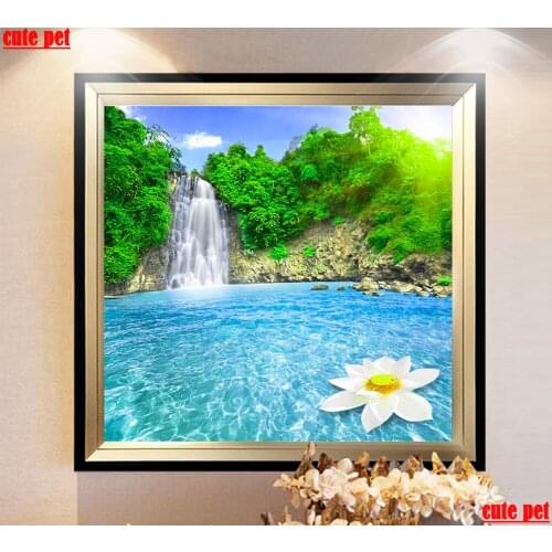 Full Square Drill puzzle 5D Landscape waterfall landscape DIY Diamond Painting 3D Embroidery arts Cross Stitch Mosaic Decor gift