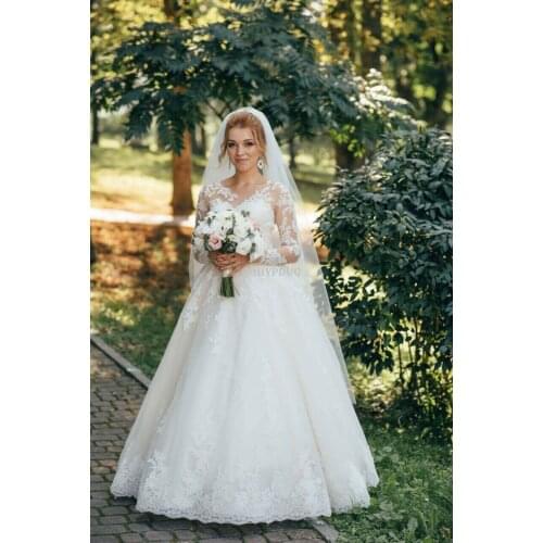 Sheer Long Sleeves Lace Wedding Dresses 2020 Custom Made Vintage Bride New Fashion Robe De Mariee
