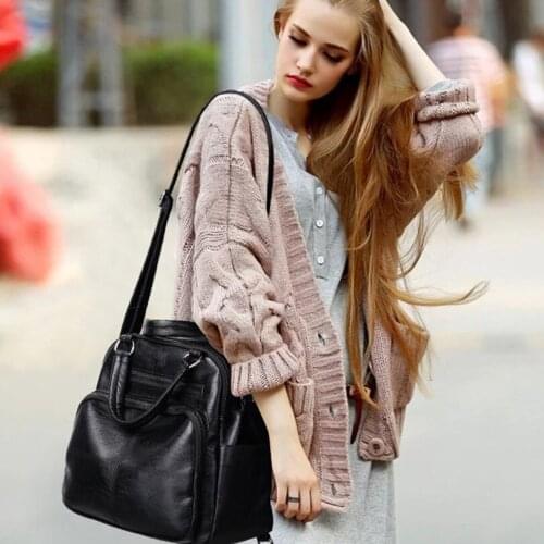 Fashion Women Backpacks Pu Leather Softback Zipper Preppy Style Multifunction Female Backpacks Teenager Students Backpack